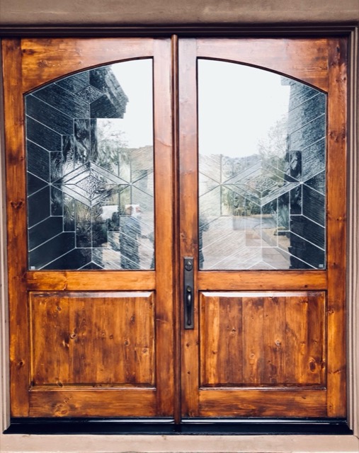 Front doors, refinished
